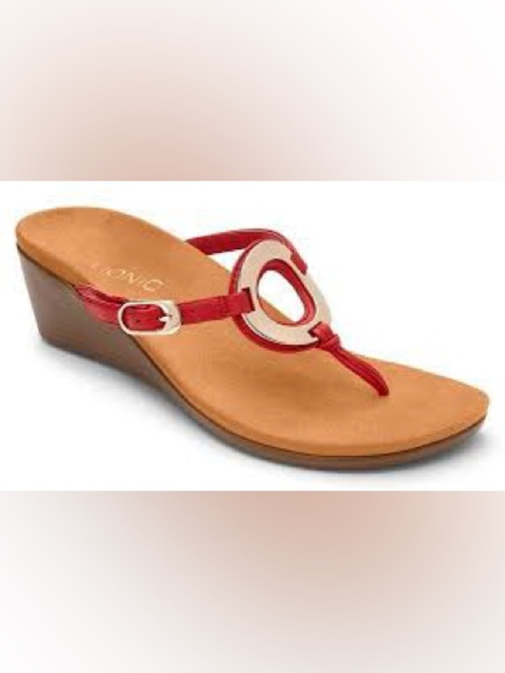 Vionic Orchid Wedge Sandals Leather Straps Gold Hardware Women’s Size 7